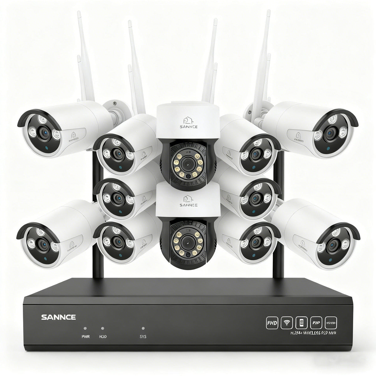 Système de vidéosurveillance sans fil 3MP à 16 canaux avec caméras PT et Bullet, NVR 8MP, caméra IP WiFi 3MP, audio bidirectionnel, étanchéité IP66, détection intelligente des personnes par IA, compatible avec Alexa