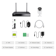 Certifié remis à neuf Kit caméra de surveillance sans fil avec enregistrement audio, 8MP 10CH NVR sans fil + 4x3MP 2K caméra de surveillance extérieure sans fil AI Human Detection IP66 étanche supporte Amazon Alexa