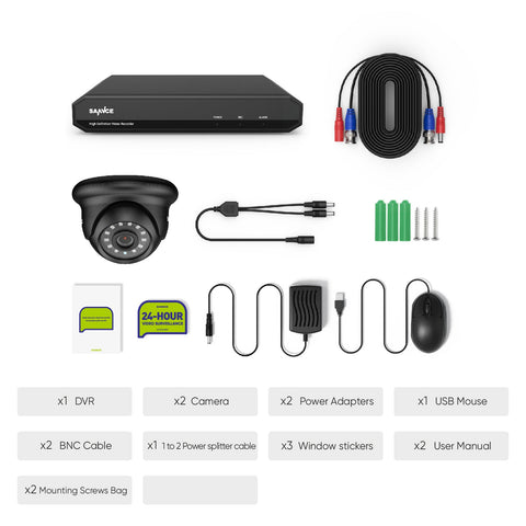 1080P Lite 8-Channel Wired Security DVR System with 2pcs 2MP Outdoor Dome Cameras