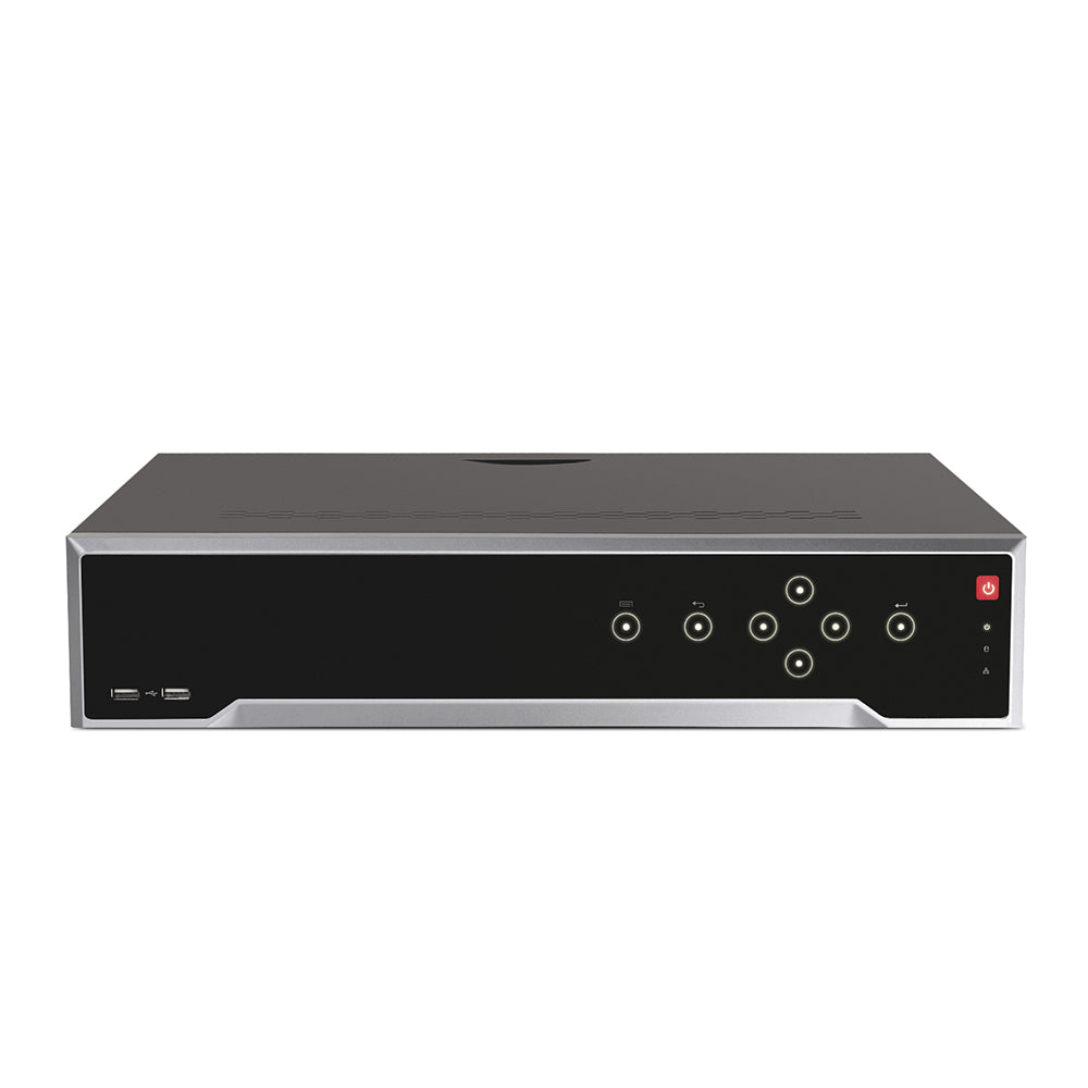 4K 32 canaux PoE NVR Recorder avec 16 ports PoE, résolution vidéo jusqu'à 12MP, H.265+, 4 baies pour disques durs, recherche intelligente d'analyse du contenu vidéo, détection de la température