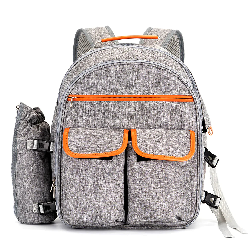 Picnic Backpack for 4 Person Set, with Insulated Bottle Holder, Large Capacity, for Beach, Park, Camping