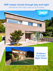 3MP 10 canaux Système de caméra PT CCTV sans fil, NVR 8MP, 2 IP caméras sans fil panoramiques & inclinables, enregistrement audio, détection humaine AI, fonctionne avec Alexa