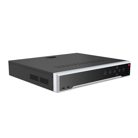 4K 32 canaux PoE NVR Recorder avec 16 ports PoE, résolution vidéo jusqu'à 12MP, H.265+, 4 baies pour disques durs, recherche intelligente d'analyse du contenu vidéo, détection de la température