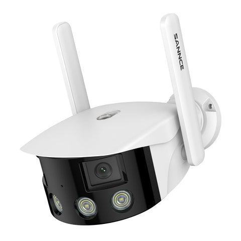 Caméra de Sécurité Extérieure Panoramique WiFi - Double Objectif, 2K 4MP, 180°, Vision Nocturne Couleur, Compatible Alexa & Google
