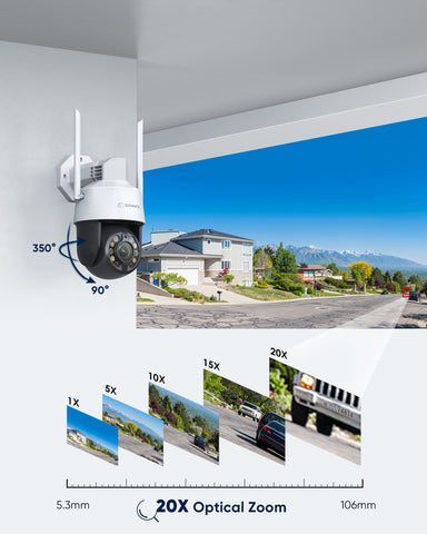 Caméra IP de sécurité sans fil à dôme de vitesse PTZ avec zoom optique 5MP 20X, objectif 5,3-106 mm, vision nocturne couleur, détection humaine AI et suivi automatique, audio bidirectionnel, H.265, prise en charge RTSP et ONVIF, alarme FTP et SMTP