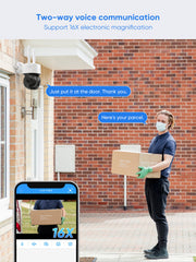 3MP 10 canaux sans fil Système de caméras de vidéosurveillance, 2 PTZ caméras & 2 Bullet caméras , enregistreur NVR 8MP, enregistrement audio, détection humaine IA, compatible avec Alexa