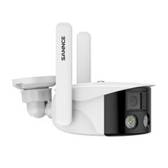 Certifié remis à neuf Caméra de Sécurité Extérieure Panoramique WiFi - Double Objectif, 2K 4MP, 180°, Vision Nocturne Couleur, Compatible Alexa & Google