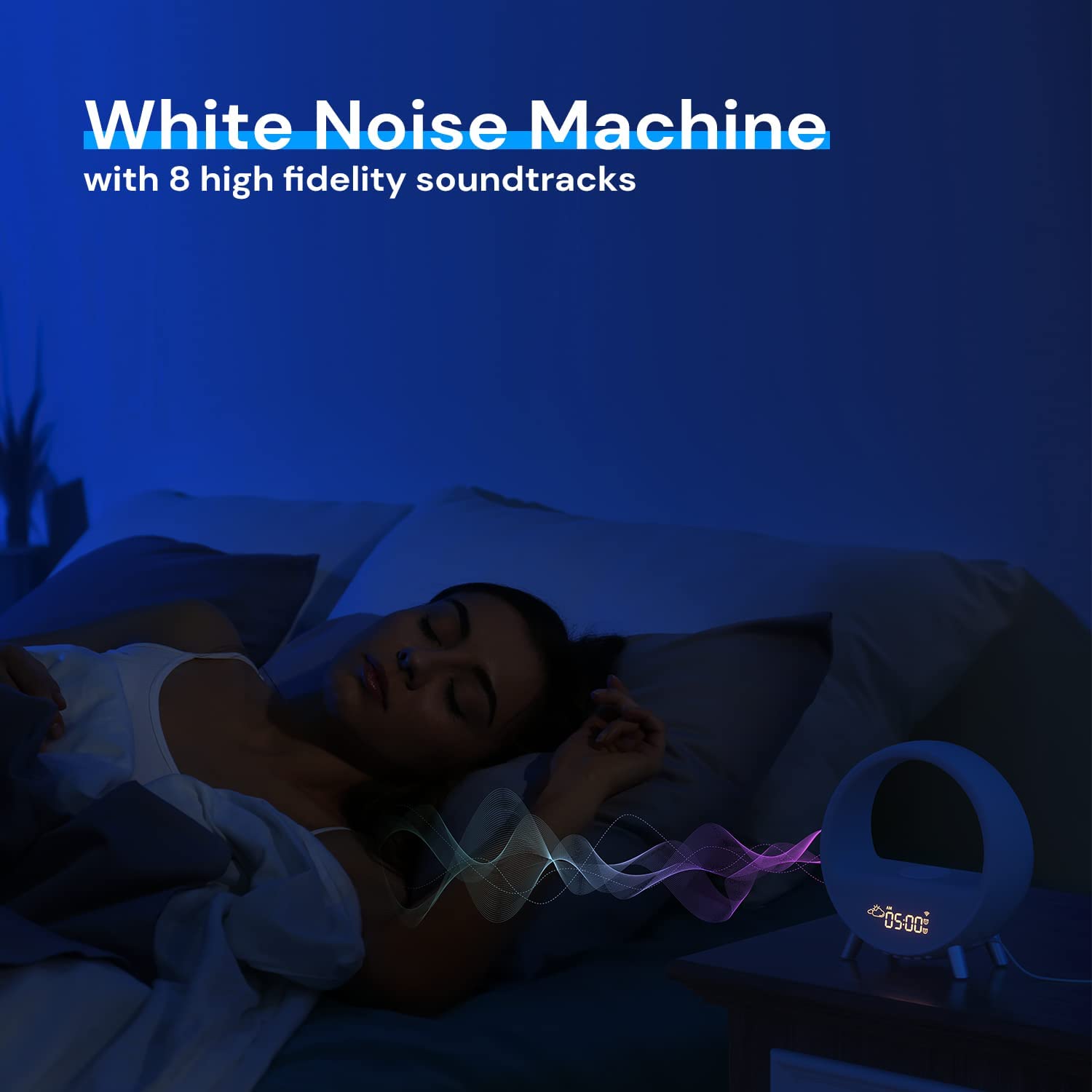 White Noise Sound Machine, Sunrise Alarm Clock, Wireless Charger