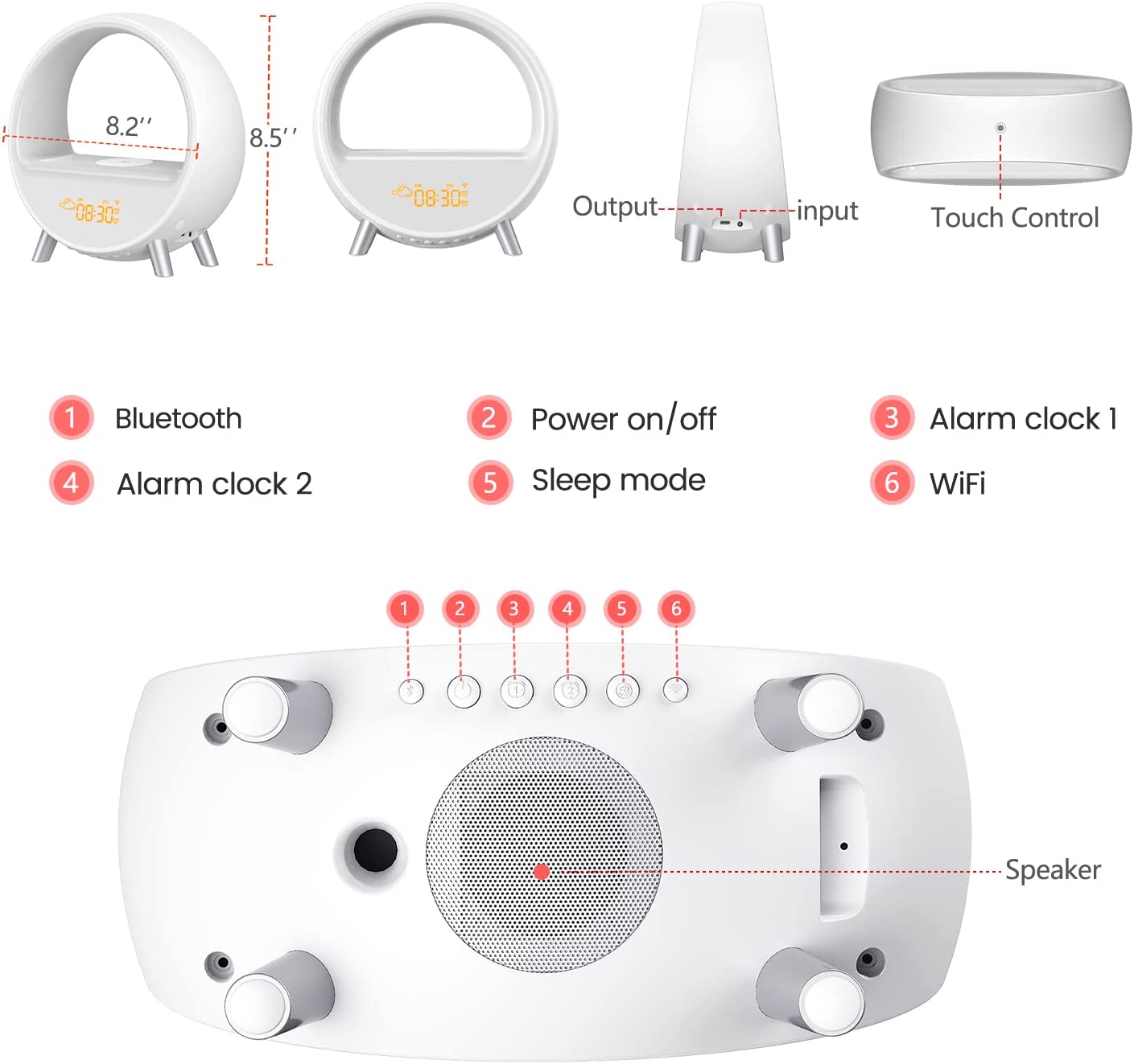White Noise Sound Machine, Sunrise Alarm Clock, Wireless Charger
