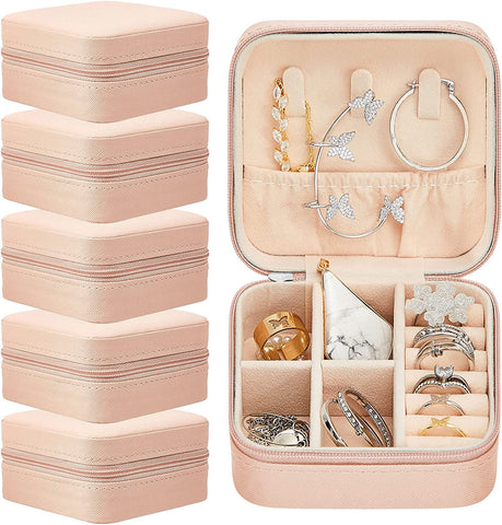 Bridesmaid Gifts Jewelry Box, Personalized Custom Proposal Small Portable Travel Case, Mini Jewellery Organizer Storage Earrings Rings Necklaces for Women Girls - Pack of 5