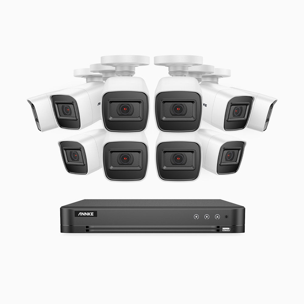 E800 - 16 Canaux 4K avec 10 Caméras, DVR Intelligent avec Détection Humaine & Véhiculaire, Vision Nocturne Infrarouge jusqu'à 100 pieds, Résistant aux Intempéries IP67