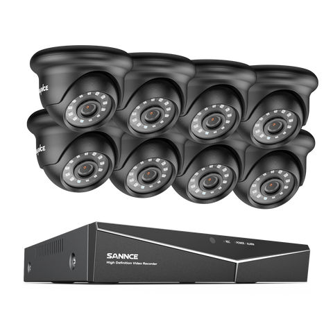 8 Canaux 1080P Système de Caméra de Sécurité Filaire  - DVR Hybride, 8 Caméras Turret 2MP, Intérieur & Extérieur, Détection Intelligente de Mouvement, Accès à Distance