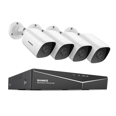 8 Canaux 1080P Système de Caméra de Sécurité Filaire  - DVR Hybride, 4 Caméras Bullet 2MP, Intérieur & Extérieur, Détection Intelligente de Mouvement, Accès à Distance