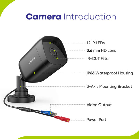 8 Canaux 1080P Système de Caméra de Sécurité Filaire  - DVR Hybride, 6 Caméras Bullet 2MP, Intérieur & Extérieur, Détection Intelligente de Mouvement, Accès à Distance