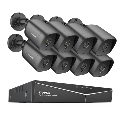 8 Canaux 1080P Système de Caméra de Sécurité Filaire  - DVR Hybride, 8 Caméras Bullet 2MP, Intérieur & Extérieur, Détection Intelligente de Mouvement, Accès à Distance
