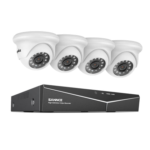 1080p 4-Channel Security Camera System - Hybrid 5-in-1 DVR, 4pcs 2MP Indoor Outdoor Cameras, Motion Detection, Weathproof