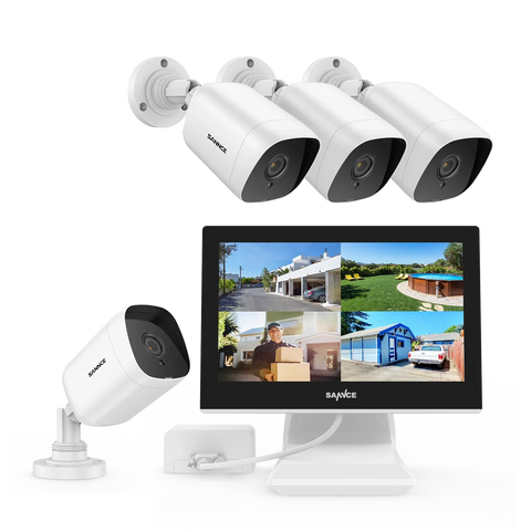 Système de vidéosurveillance extérieur - 4 Caméras 1080p 2MP IP66 + DVR 4CH avec Ecran LCD 10.1"
