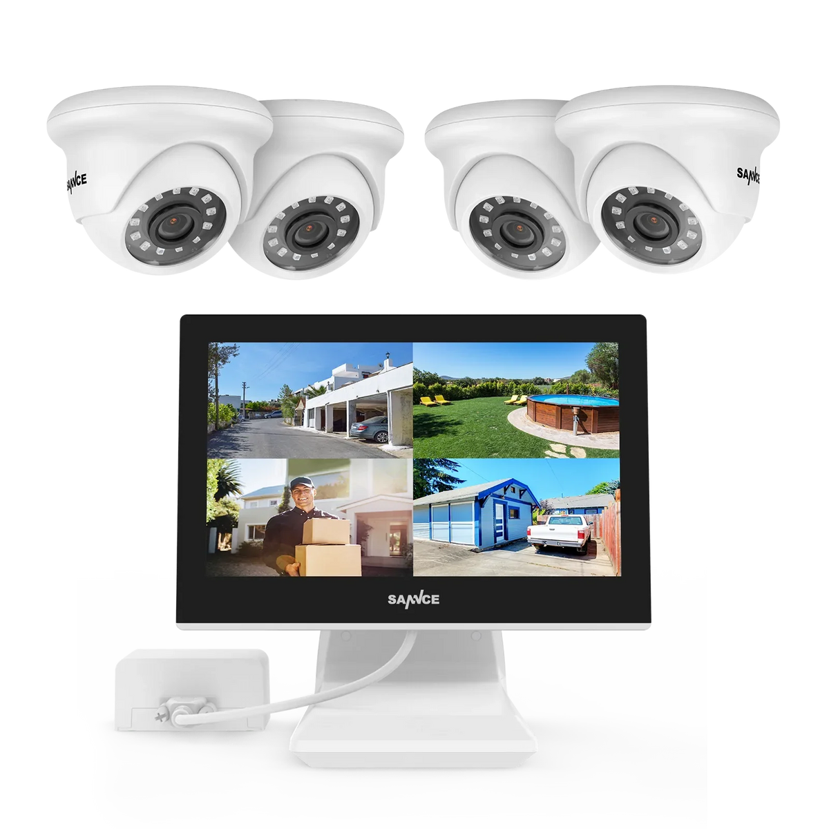 Système de vidéosurveillance extérieur - 4 Caméras 1080p 2MP IP66 + DVR 4CH avec Ecran LCD 10.1"