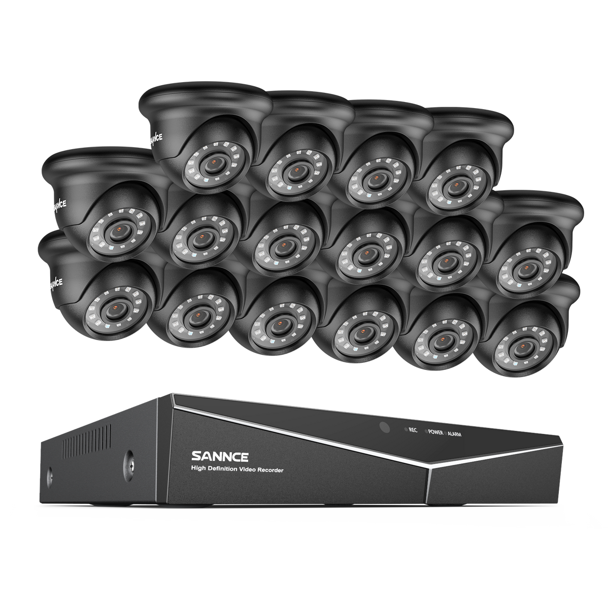 1080p 16 canaux Système de sécurité câblé extérieur avec 16 caméras, détection intelligente de mouvement, vision nocturne infrarouge jusqu'à 100 pieds, résistant aux intempéries IP66