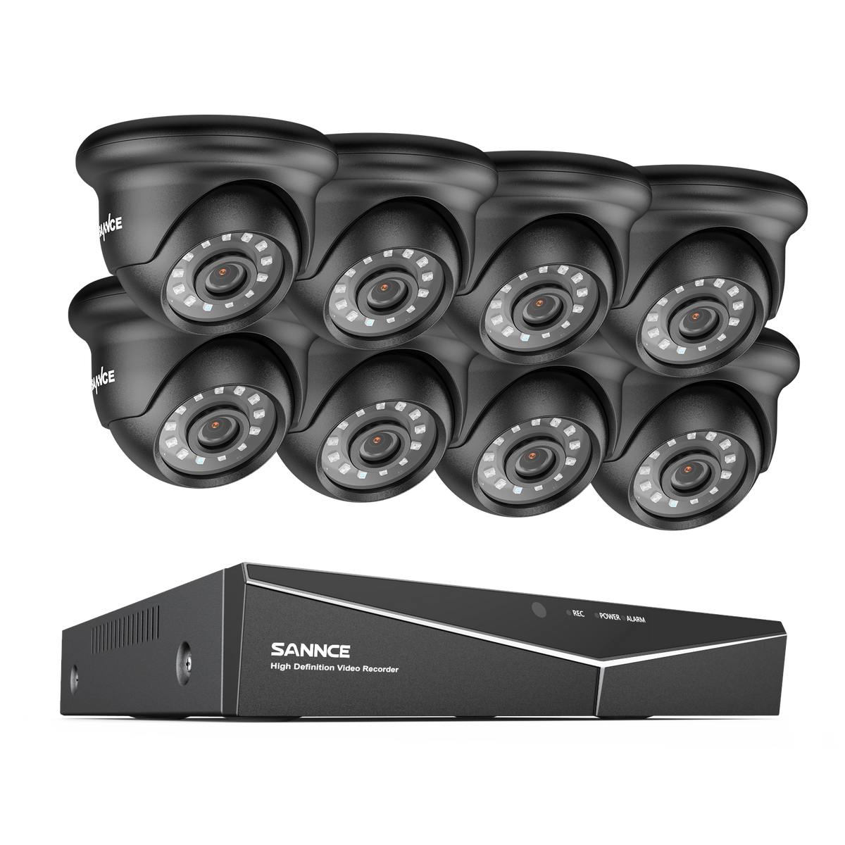 1080p 16 canaux Système de sécurité câblé extérieur avec 8 caméras, détection intelligente de mouvement, vision nocturne infrarouge jusqu'à 100 pieds, résistant aux intempéries IP66