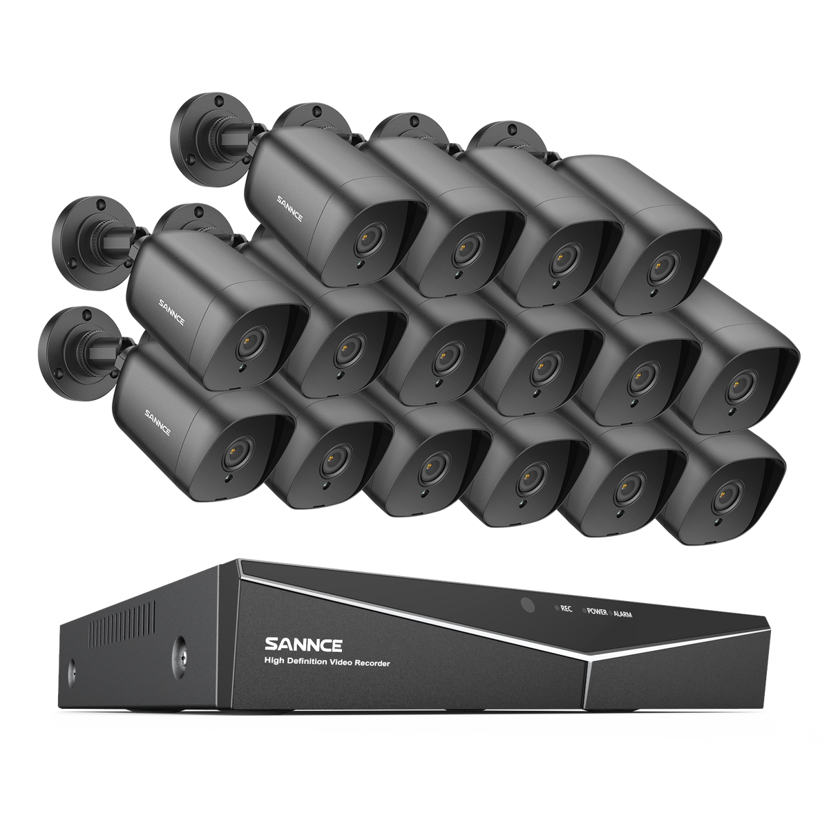 1080p 16 canaux Système de sécurité câblé extérieur avec 16 caméras, détection intelligente de mouvement, vision nocturne infrarouge jusqu'à 100 pieds, résistant aux intempéries IP66