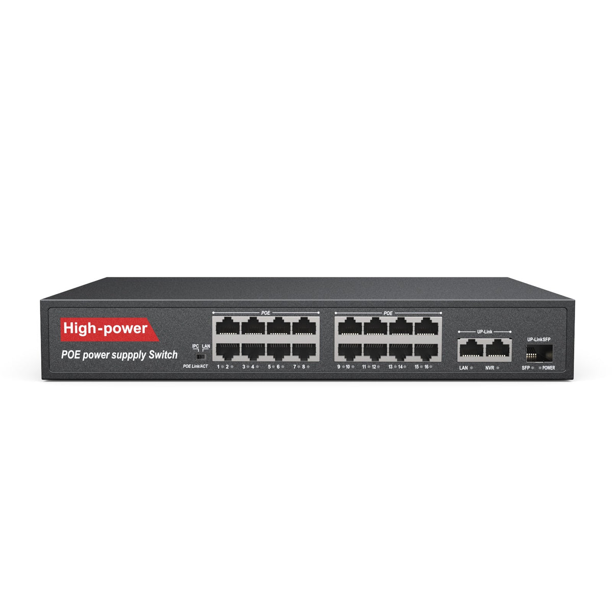 4K 32 canaux PoE NVR Recorder avec 16 ports PoE, résolution vidéo jusqu'à 12MP, H.265+, 4 baies pour disques durs, recherche intelligente d'analyse du contenu vidéo, détection de la température