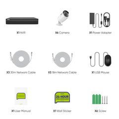 8 Canaux 5MP Système de Sécurité, 6 Bullet IP Caméras, PoE NVR, Enregistrement Audio, Compatible avec onvif