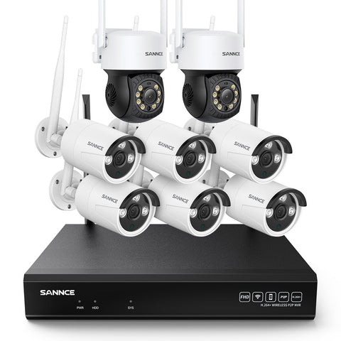 3MP 10-Channel Wireless CCTV PT & Bullet Camera System, 5MP NVR, Pan & Tilt WiFi IP Cameras, Audio Recording, AI Human Detection, Work With Alexa