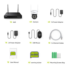 10 Canaux 5MP PT Système de Caméra Sécurité Sans Fil, NVR 8MP, 4 PT Caméra, Panoramique & Inclinaison, Audio Bidirectionnel, Étanche IP66, Détection Intelligente de l'IA Humaine, Compatible Avec Alexa