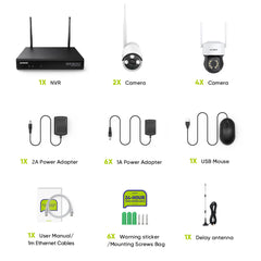 10 Canaux 5MP PT Système de Caméra Sécurité Sans Fil, NVR 8MP, 4 PT Caméra & 2 bullet Caméra, Panoramique & Inclinaison, Audio Bidirectionnel, Étanche IP66, Détection Intelligente de l'IA Humaine, Compatible Avec Alexa