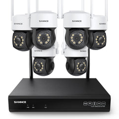 10 Canaux 5MP PT Système de Caméra Sécurité Sans Fil, NVR 8MP, 6 PT Caméra, Panoramique & Inclinaison, Audio Bidirectionnel, Étanche IP66, Détection Intelligente de l'IA Humaine, Compatible Avec Alexa