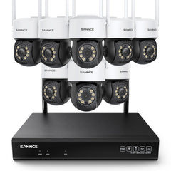 3MP 10 canaux Système de caméra PT CCTV sans fil, NVR 8MP, 8 IP caméras sans fil panoramiques & inclinables, enregistrement audio, détection humaine AI, fonctionne avec Alexa