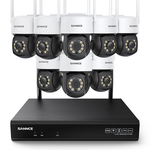 10 Canaux 5MP PT Système de Caméra Sécurité Sans Fil, 8 PT Caméra, Panoramique & Inclinaison, Audio Bidirectionnel, Étanche IP66, Détection Intelligente de l'IA Humaine, Compatible Avec Alexa