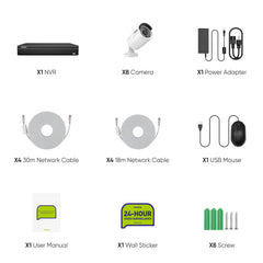 PoE 8 Canaux 4K Système de Caméra de Sécurité , 8 Caméras IP Extérieures 8MP, Alertes Intelligents Personne/Véhicule, NVR Compatible ONVIF, Audio Bidirectionnel