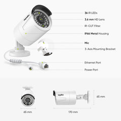 PoE 8 Canaux 4K Système de Caméra de Sécurité , 6 Caméras IP Extérieures 8MP, Alertes Intelligents Personne/Véhicule, NVR Compatible ONVIF, Audio Bidirectionnel