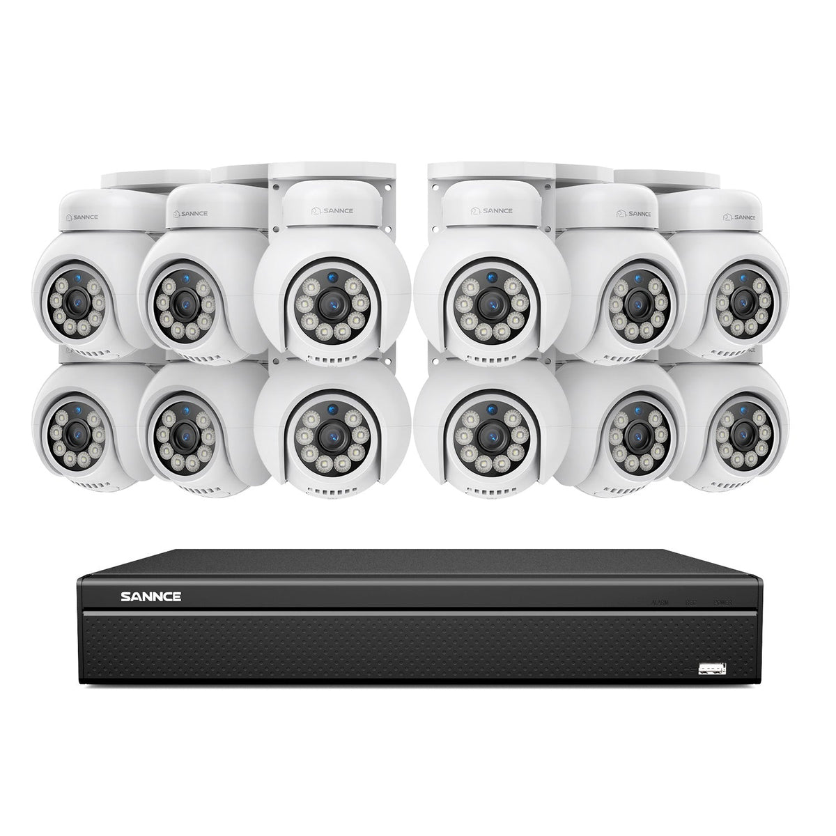 16 canaux 4K PoE PTZ Système de caméras de sécurité, 8MP caméras IP PoE extérieures , Pan & Tilt, NVR compatible ONVIF, audio bidirectionnel, détection intelligente humaine/vehicule