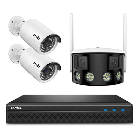 Kit de Surveillance 5MP 8 Canaux 2 PoE + 1 Caméra IP WiFi Panoramique à Double Objectif, Vision Nocturne Couleur, Audio Bidirectionnel
