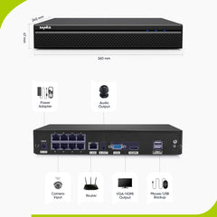 PoE PT 8 Canaux 4K Système de Caméra de Sécurité , 2 Caméras IP Panoramique et 2 Inclinaison 8MP, Alertes Intelligentes Personne/Véhicule, Audio Bidirectionnel, Compatible ONVIF