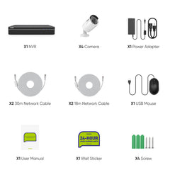 Système de Sécurité Domestique - Enregistrement Audio, 4K 8 Canaux NVR PoE Filaire, 4 Caméras Bullet CCTV IP 3MP