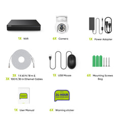 PoE PT 8 Canaux 4K Système de Caméra de Sécurité , 6 Caméras IP Panoramique et Inclinaison 8MP, Alertes Intelligentes Personne/Véhicule, Audio Bidirectionnel, Compatible ONVIF