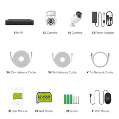 PoE PT 8 Canaux 4K Système de Caméra de Sécurité , 4 Caméras IP Panoramique et 4 Inclinaison 8MP, Alertes Intelligentes Personne/Véhicule, Audio Bidirectionnel, Compatible ONVIF